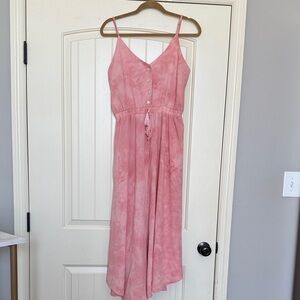 Women’s Main Strip Pink Spaghetti-Strap Maxi Dress with Tassel Waist